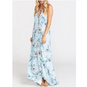 Show Me Your Mumu Logan Lace Up Maxi, Blue Floral, Size Small